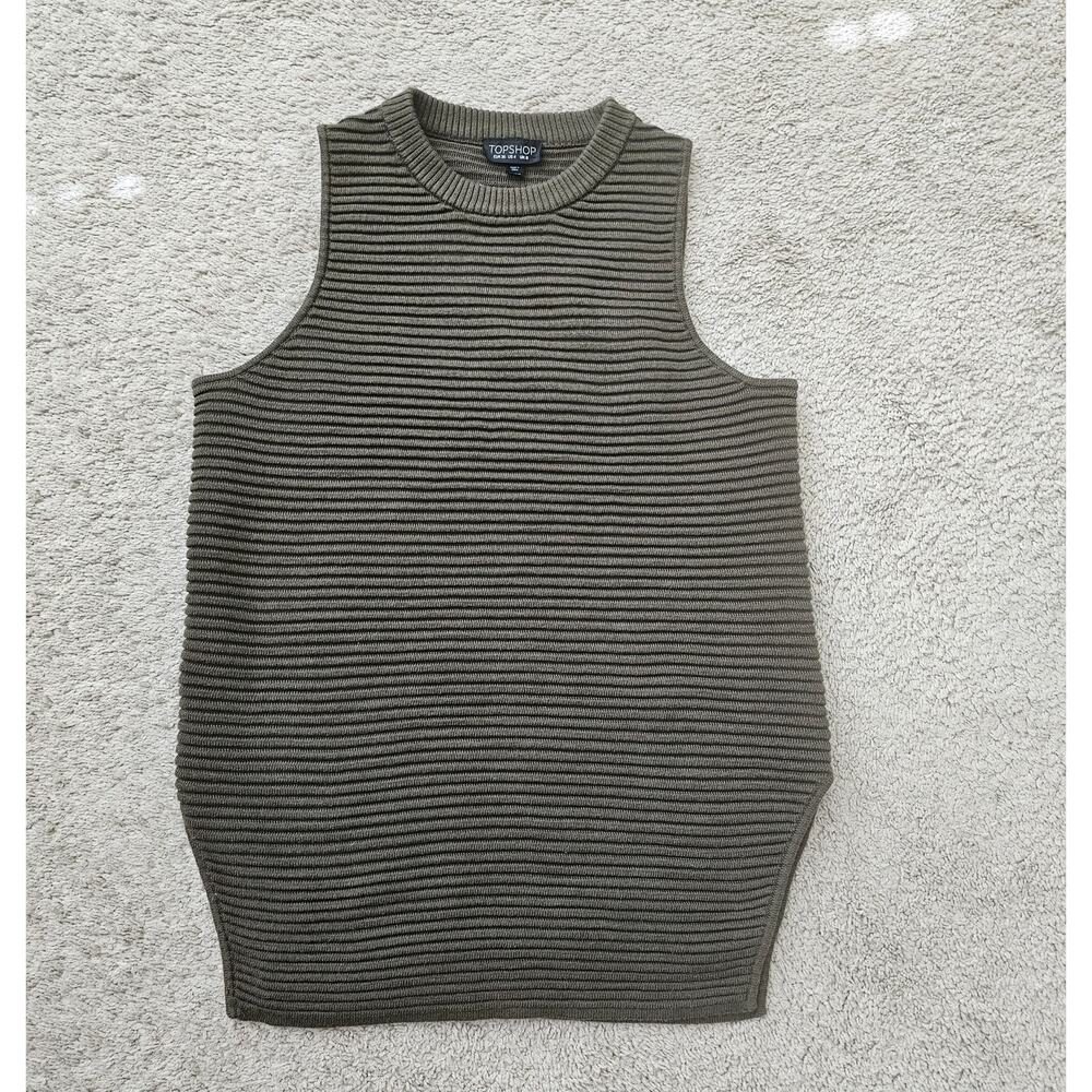 Topshop Army Green Ribbed Sweater Vest size US 4